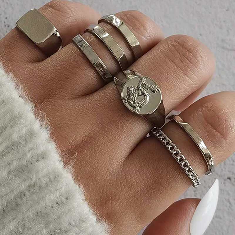 

7pcs Dragon Decor Ring, Silver