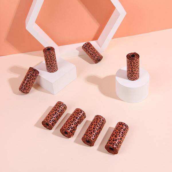 

8rolls Leopard Print Pet Poopbag, Orange