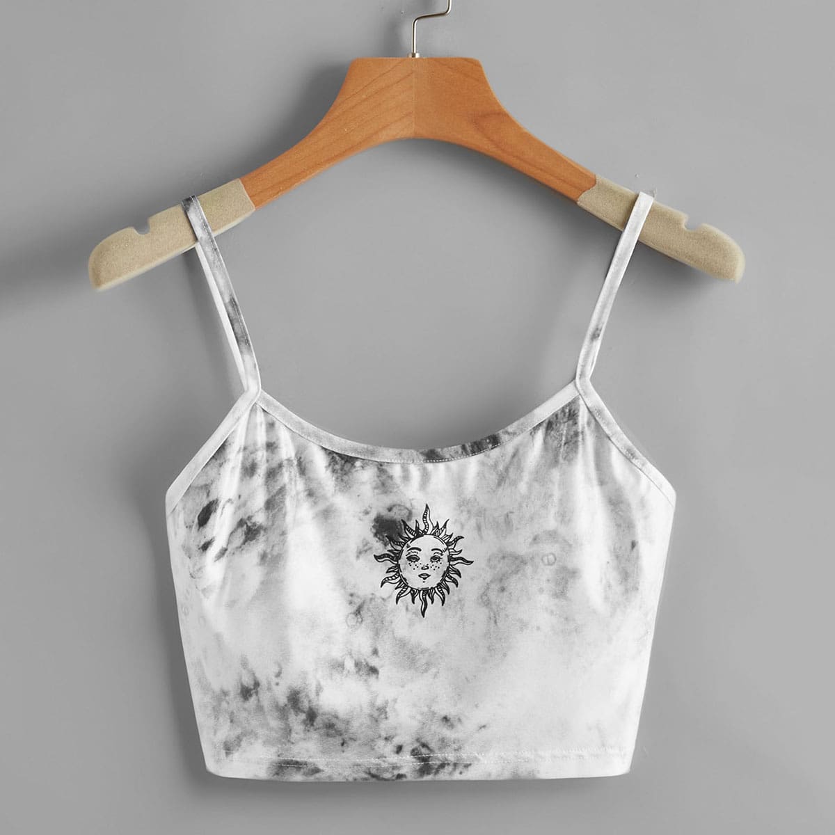 

Sun Graphic Tie Dye Crop Cami, Black and white