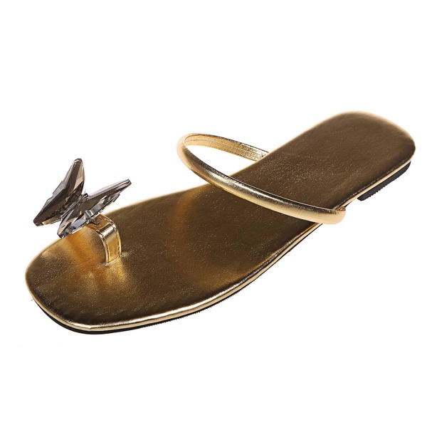 

Butterfly Decor Toe Post Flat Sandals, Gold