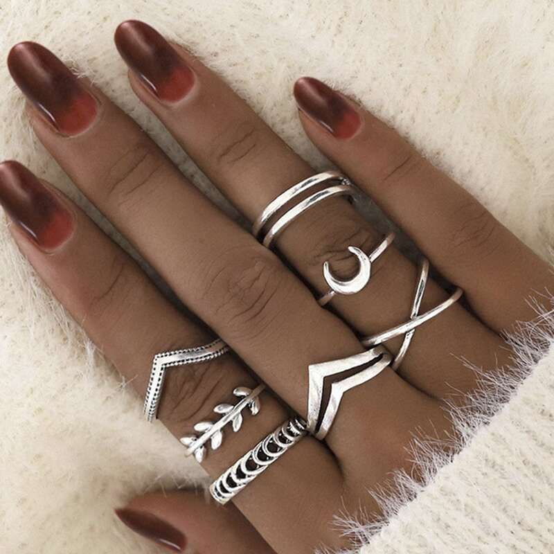 

7pcs Criss Cross Design Ring, Silver