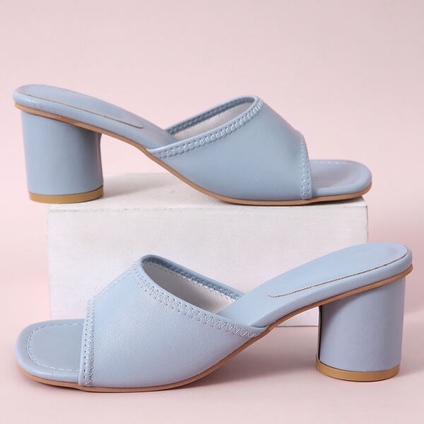 

Minimalist Chunky Heeled Mules, Baby blue