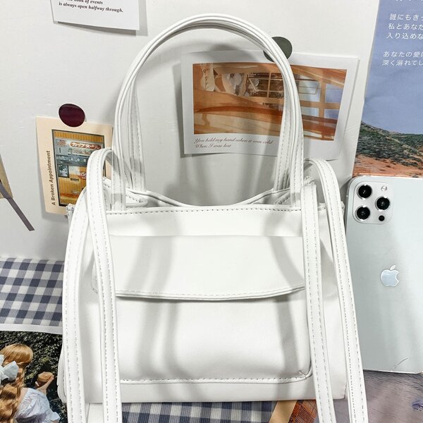 

Minimalist Pocket Front Shoulder Bag, White
