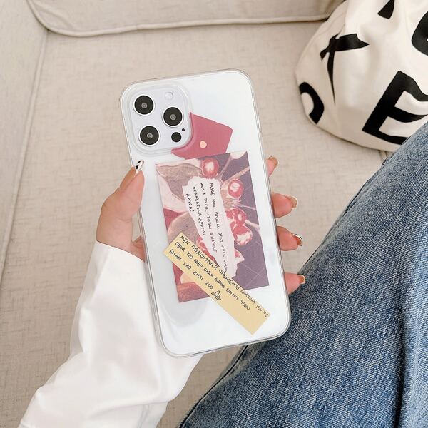 

Floral & Slogan Graphic Phone Case, Clear