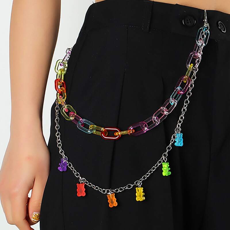 

Bear Decor Clear Layered Pant Chain, Multicolor