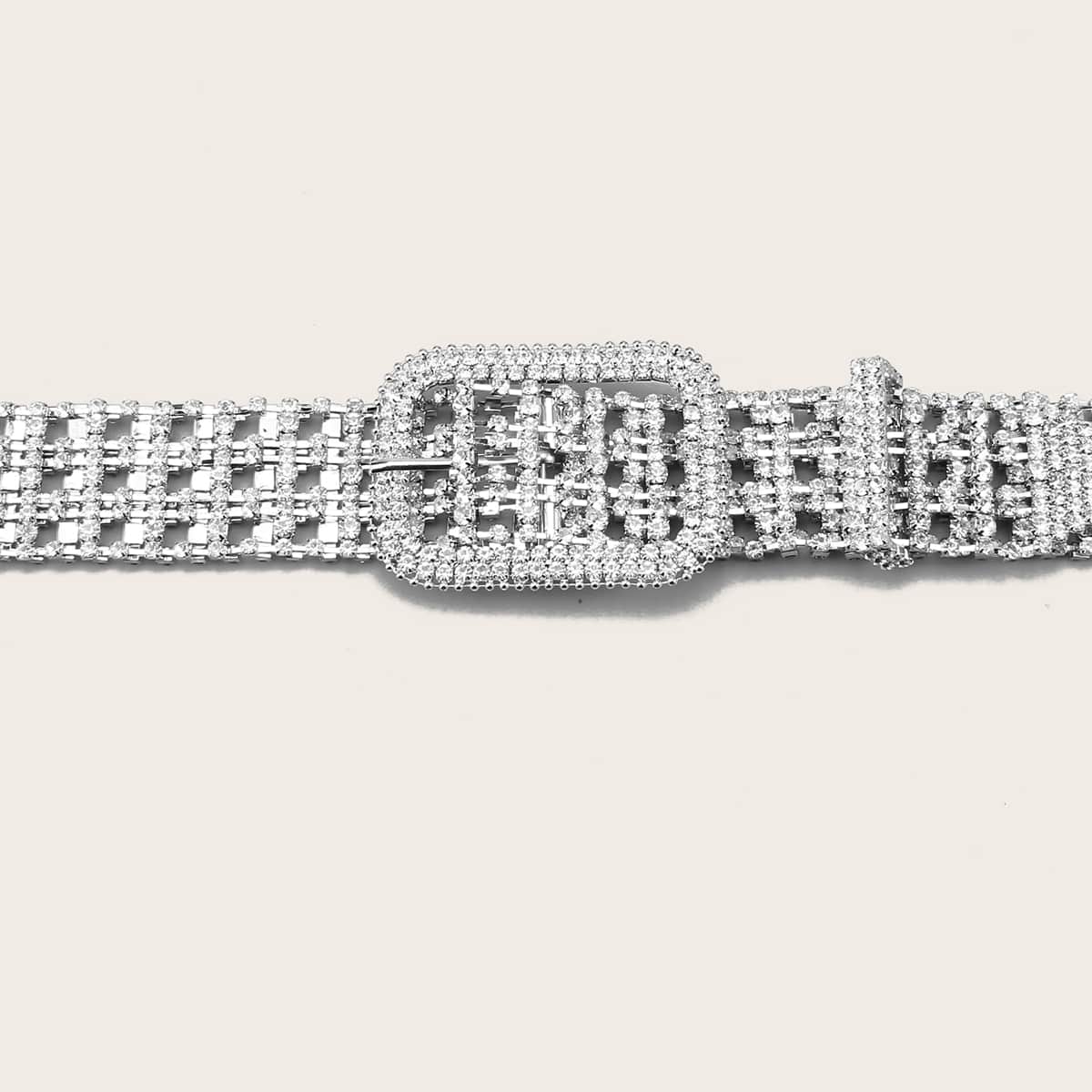 

Rhinestone Decor Buckle Belt, Silver
