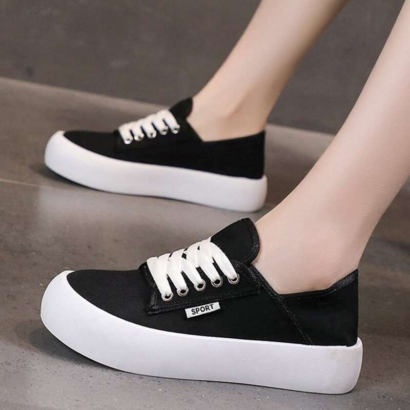 

Lace-up Front Canvas Sneakers, Black