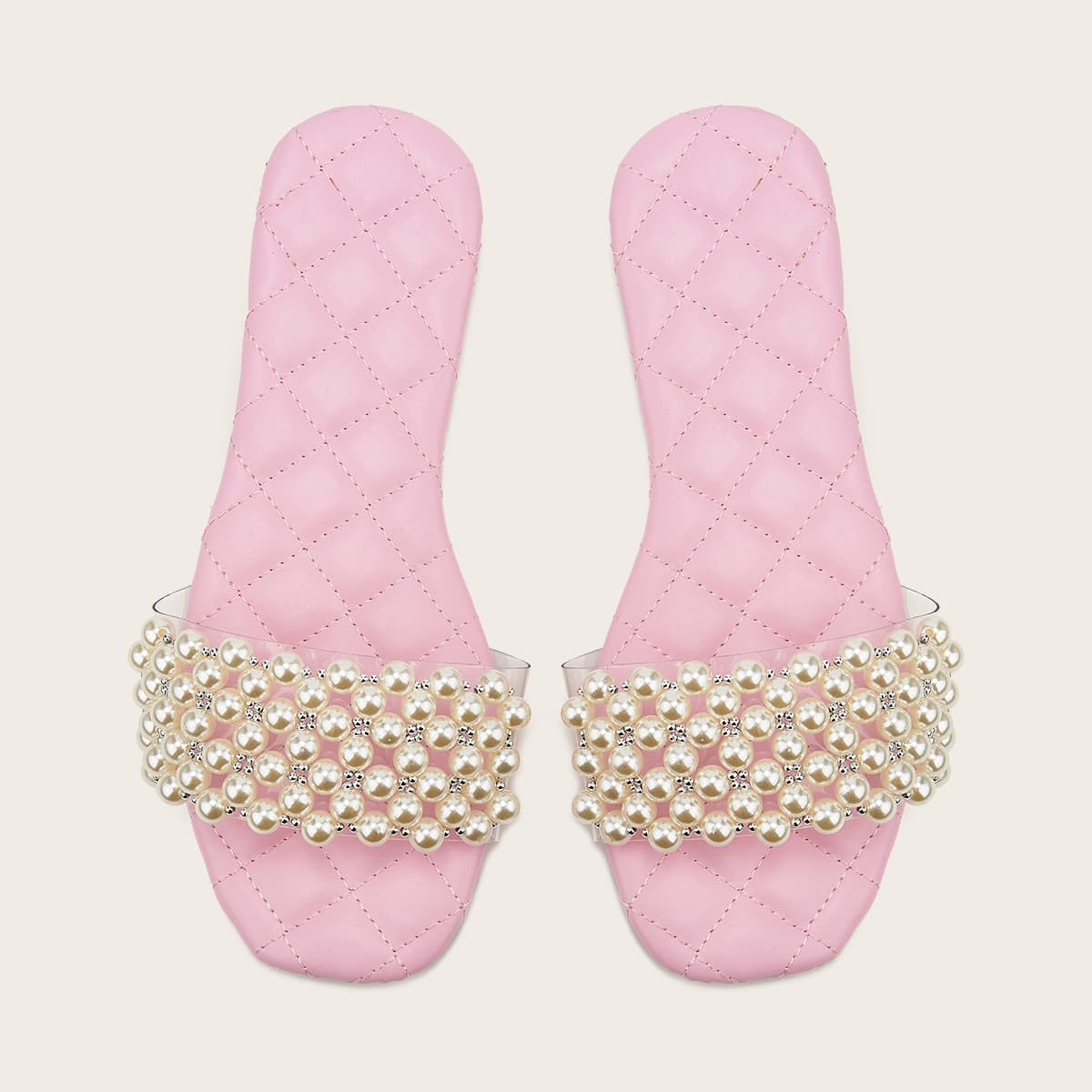 

Clear Faux Pearl Decor Slide Sandals, Pink