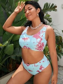 Plus Size Tie Dye Bikini Set Summer Beach - Multicolor - View 3