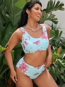 Plus Size Tie Dye Bikini Set Summer Beach - Multicolor - View 4