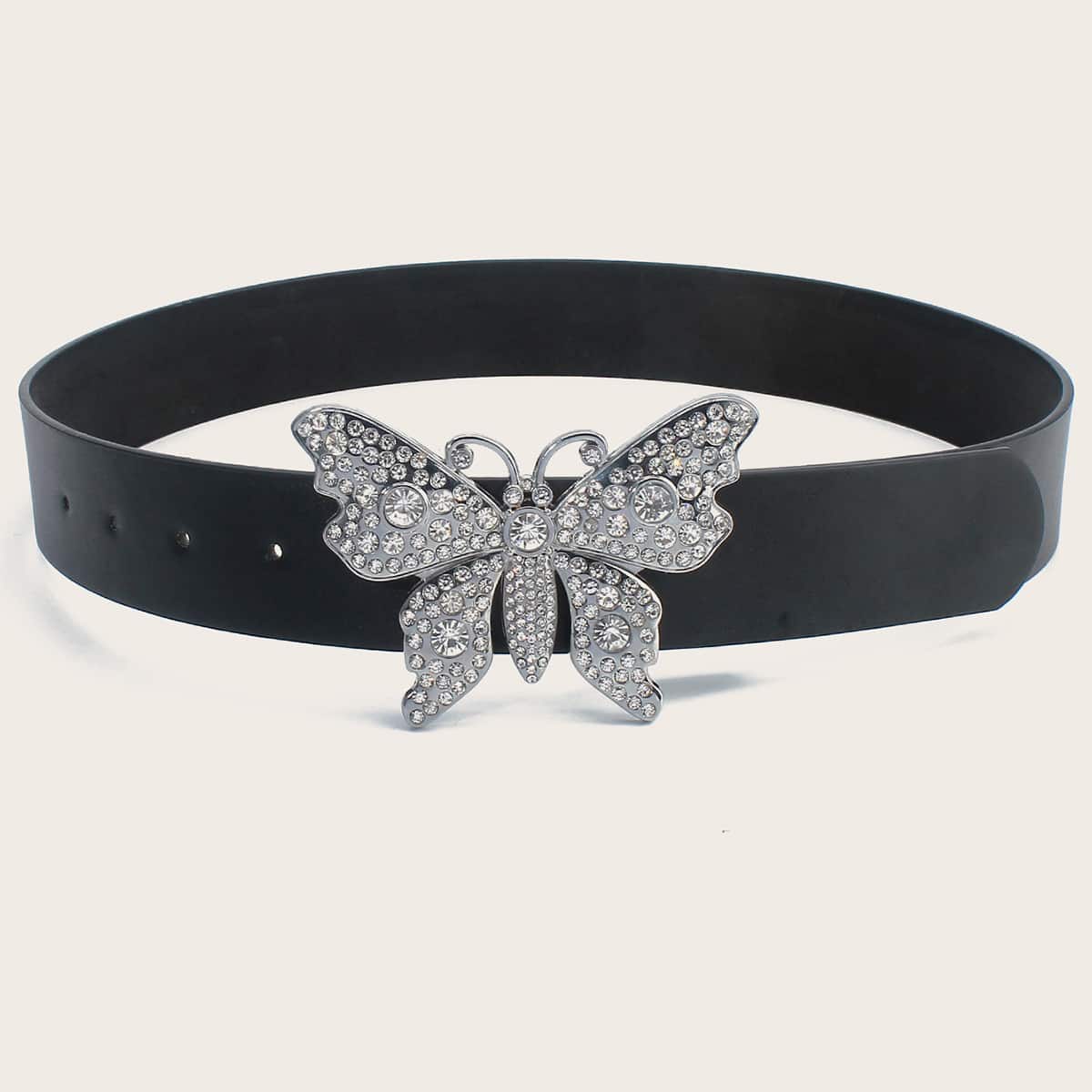 

Rhinestone Decor Butterfly Buckle Belt, Black