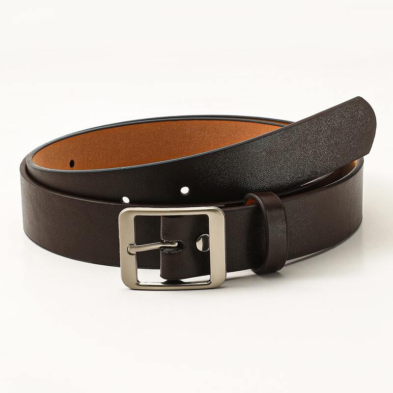 

Metal Square Buckle Belt, Coffee brown