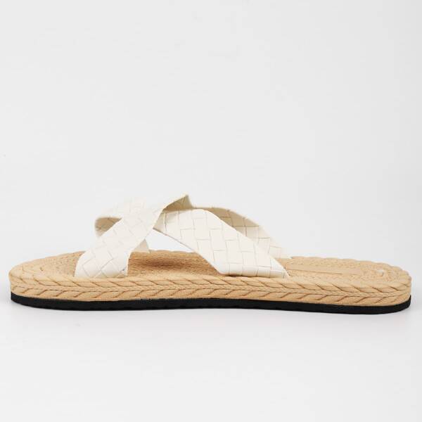 

Braided Cross Strap Slides, White