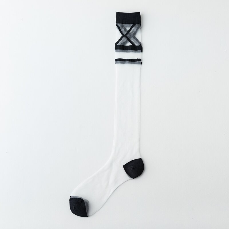 

Criss Cross Striped Over The Calf Socks, Black