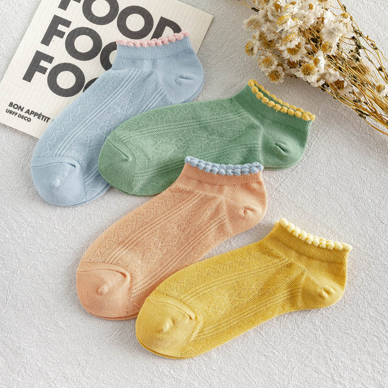 

4pairs Frill Ankle Socks, Multicolor