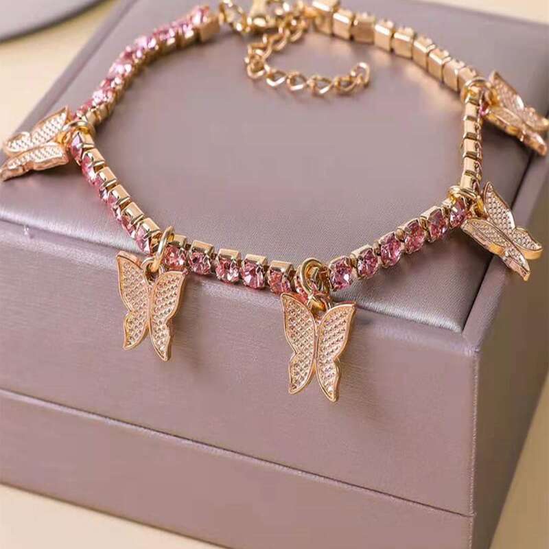 

Rhinestone Butterfly Anklet, Pink