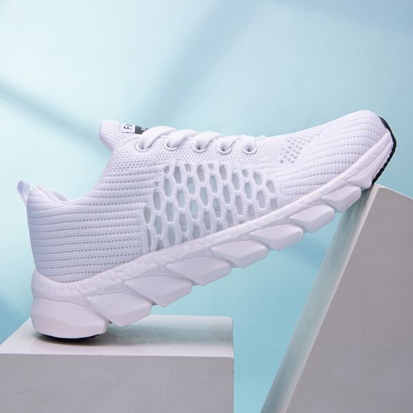 

Lace-up Front Knit Running Shoes, White