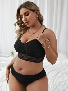 Plus Floral Lace Bralet - Black - View 3