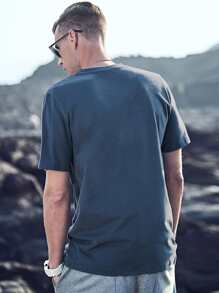 Camiseta de cuello redondo con estampado de slogan - Neblina azul - Ver 2