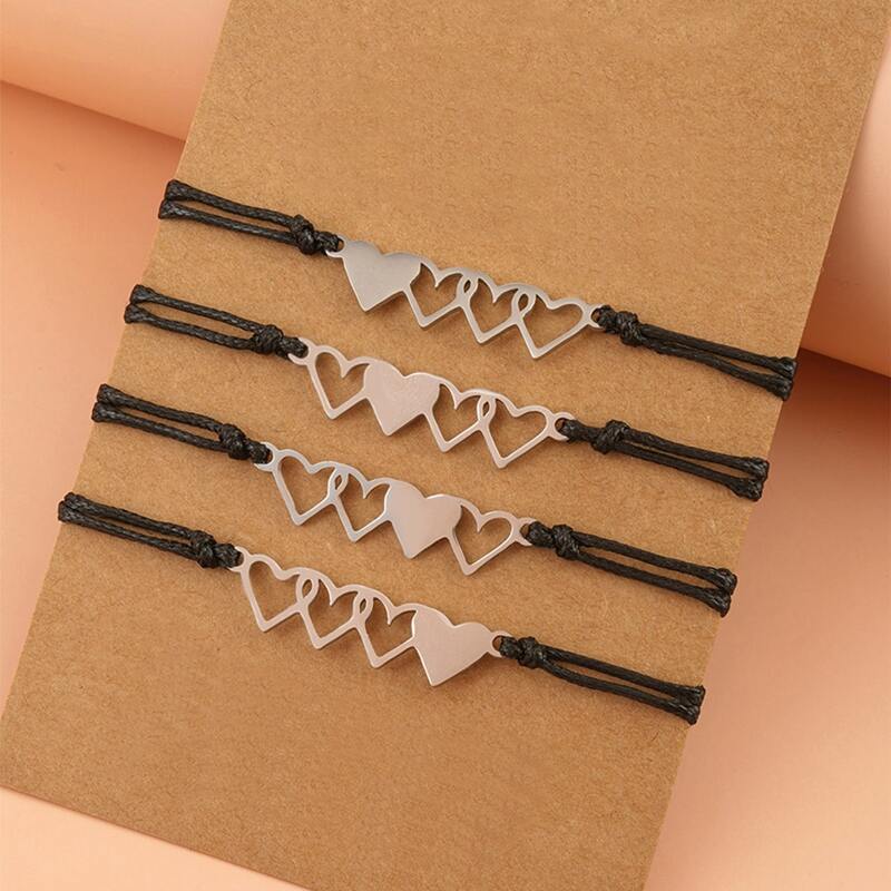 

4pcs Heart Rope Bracelet, Silver