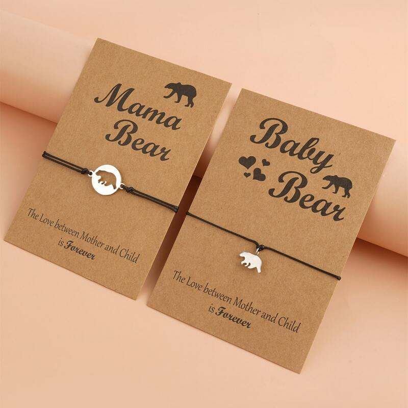 

2pcs Bear Couple Rope Bracelet, Silver
