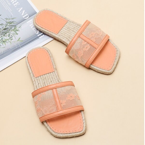 

Lace Panel Slide Sandals, Orange