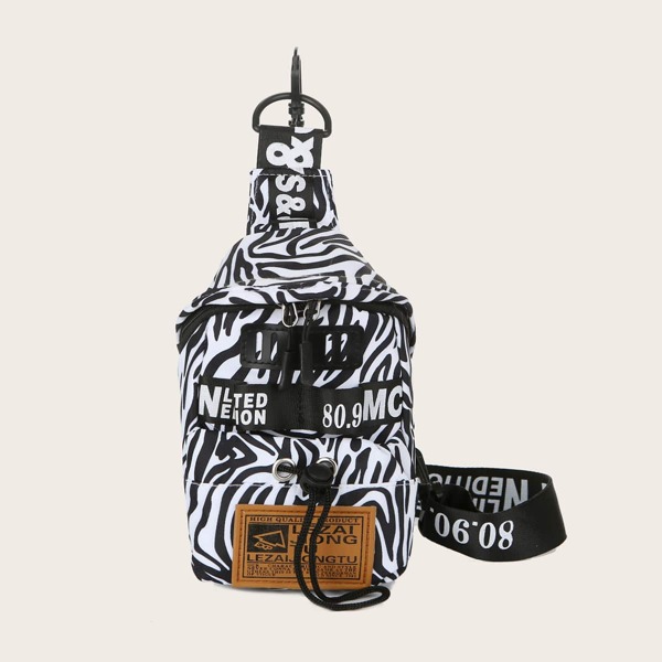 

Zebra Striped Sling Bag, Black and white
