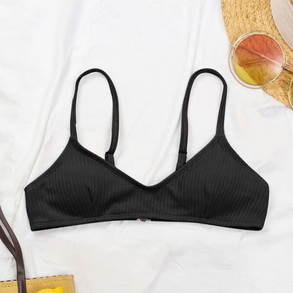

Solid Rib Bikini Top, Black