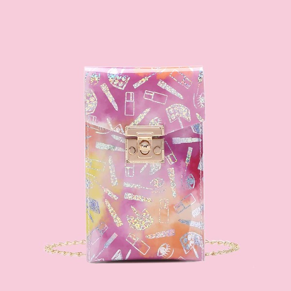 

Glitter Twist Lock Flap Chain Bag, Multicolor