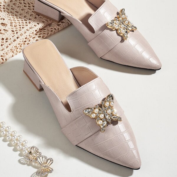 

Rhinestone Butterfly Decor Mule Heels, Pink