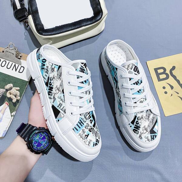 

Men Letter Graphic Slip On Skate Shoes, Blue