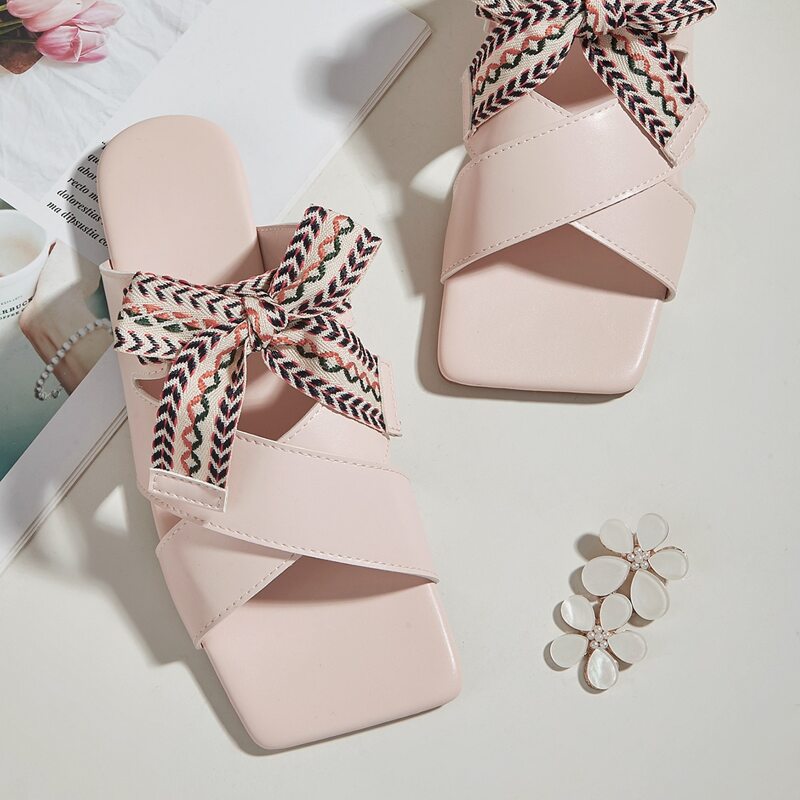 

Bow Decor Slide Sandals, Pink