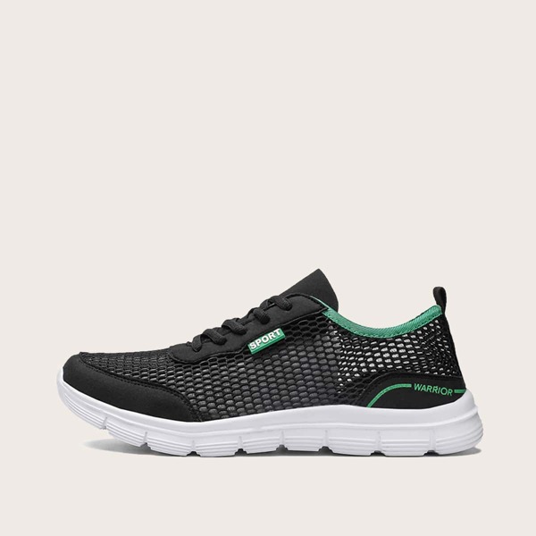 

Men Mesh Panel Lace-Up Front Sneakers, Black