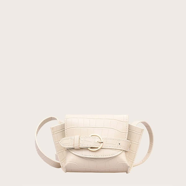 

Croc Embossed Buckle Strap Crossbody Bag, Beige