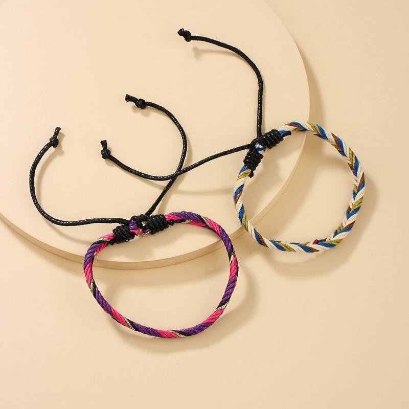 

2pcs Colorful Braided Bracelet, Multicolor