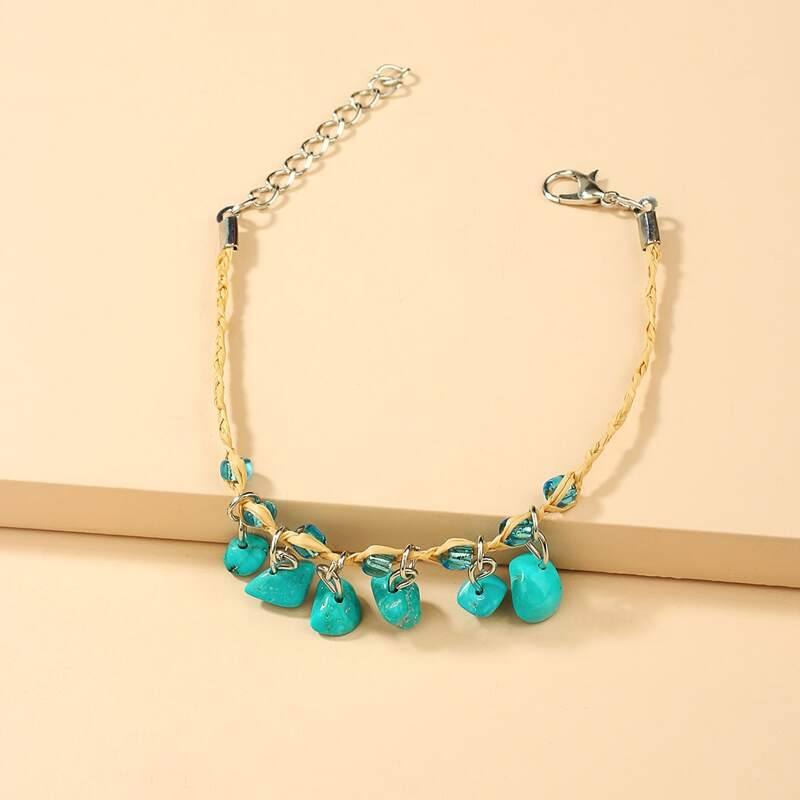 

1pc Stone Decor Braided Bracelet, Mint green