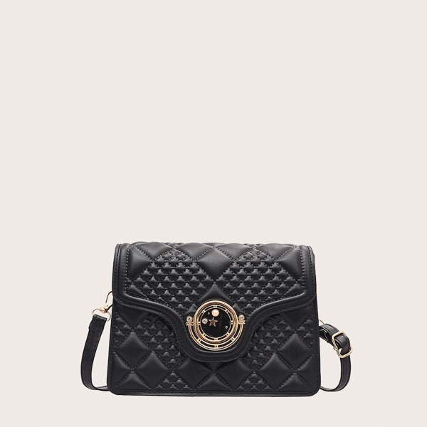 

Quilted Flap Shoulder Bag, Black
