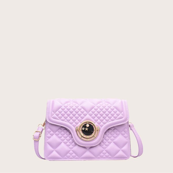 

Quilted Flap Shoulder Bag, Purple