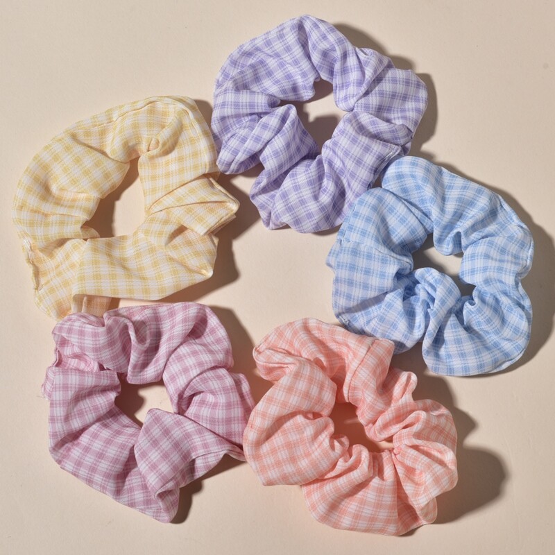 

5pcs Plaid Scrunchie, Multicolor