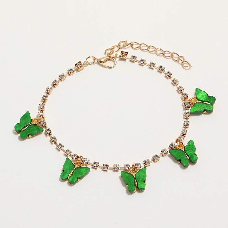 

Rhinestone Butterfly Anklet, Green