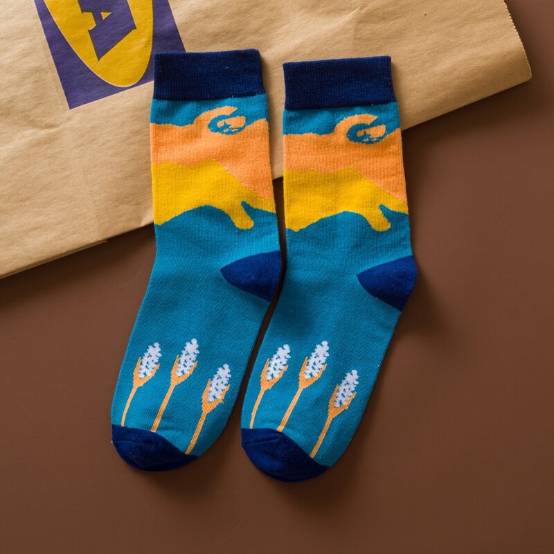 

1pair Graphic Crew Socks, Blue