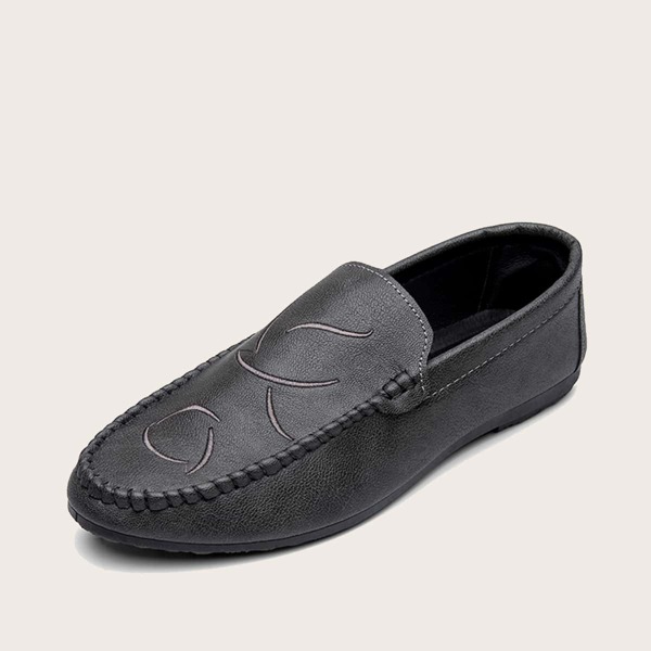 

Men Minimalist Embroidery Loafers, Grey