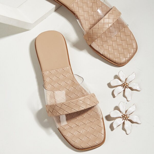 

Clear Woven Slide Sandals, Apricot