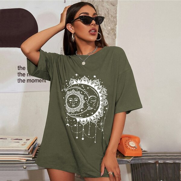 

Abstract Sun And Moon Print Tee, Army green