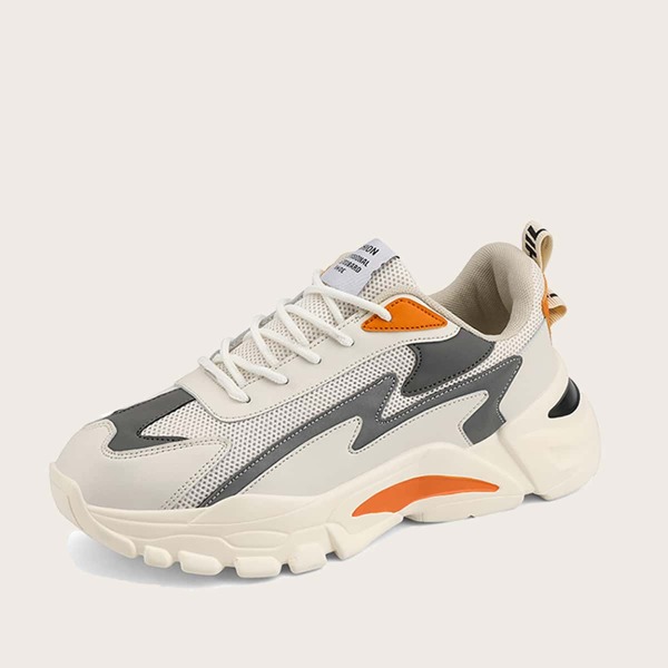 

Men Colorblock Mesh Panel Chunky Sneakers, Beige