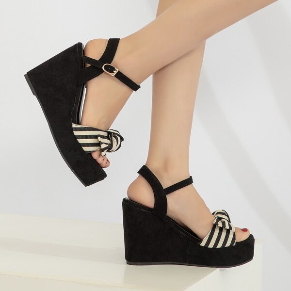 

Striped Knot Front Wedge Sandals, Black
