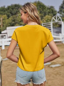 SHEIN VCAY 荷葉邊鏤空襯衫 - 黃色 - 查看 2