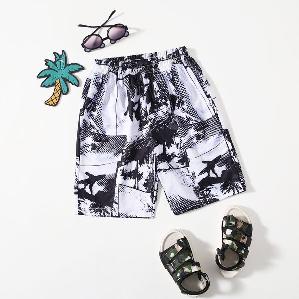 

Boys Allover Print Shorts, Black and white