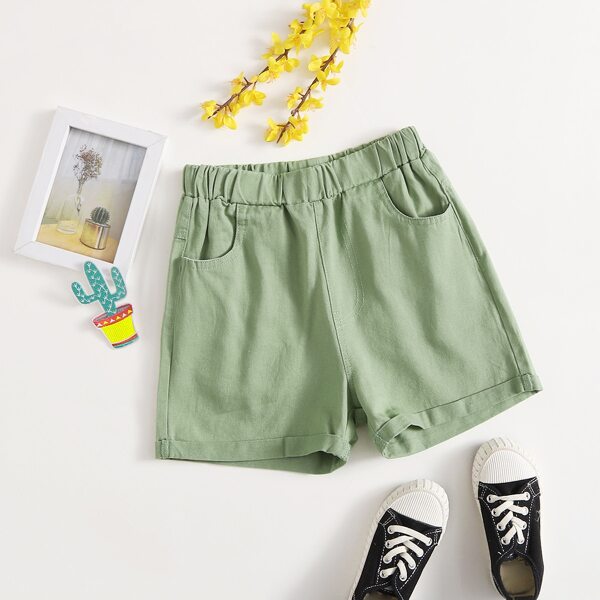 

Girls Solid Slant Pocket Shorts, Lime green