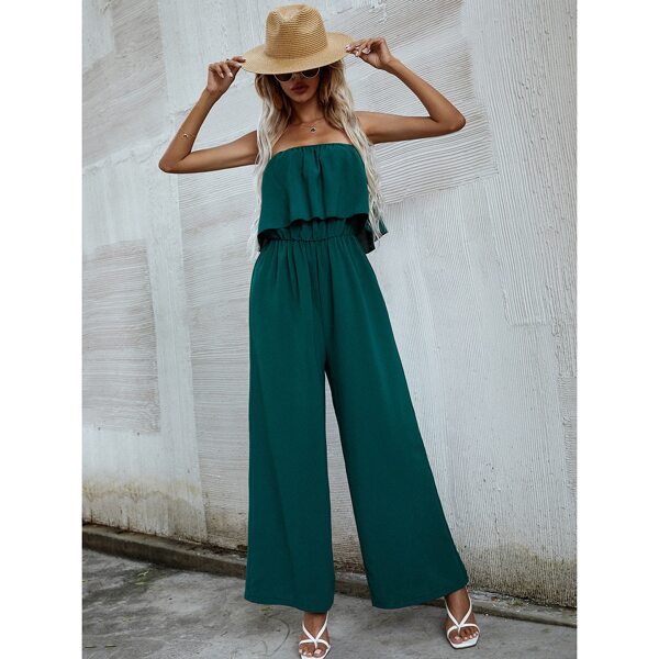 

Wide Leg Solid Tube Jumpsuit, Dark green